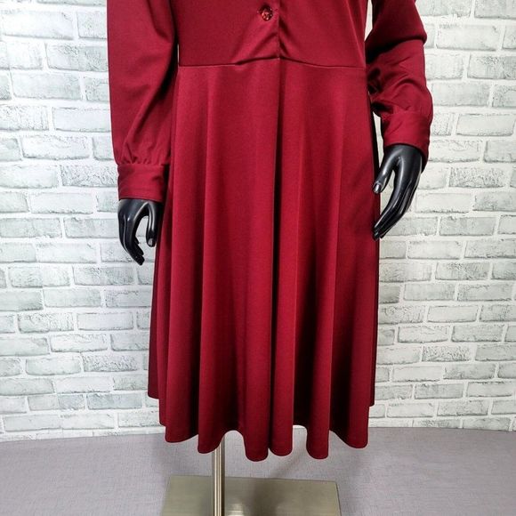 Vintage 70s Jan Sue Calif Womens M Burgundy Polyester L/S Disco Shirt Dress - Picture 4 of 8